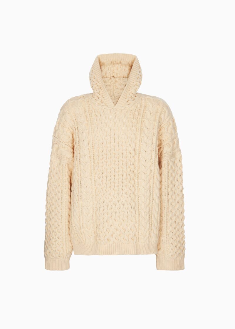 Braided Knit Hoodie - Beige - Image 9