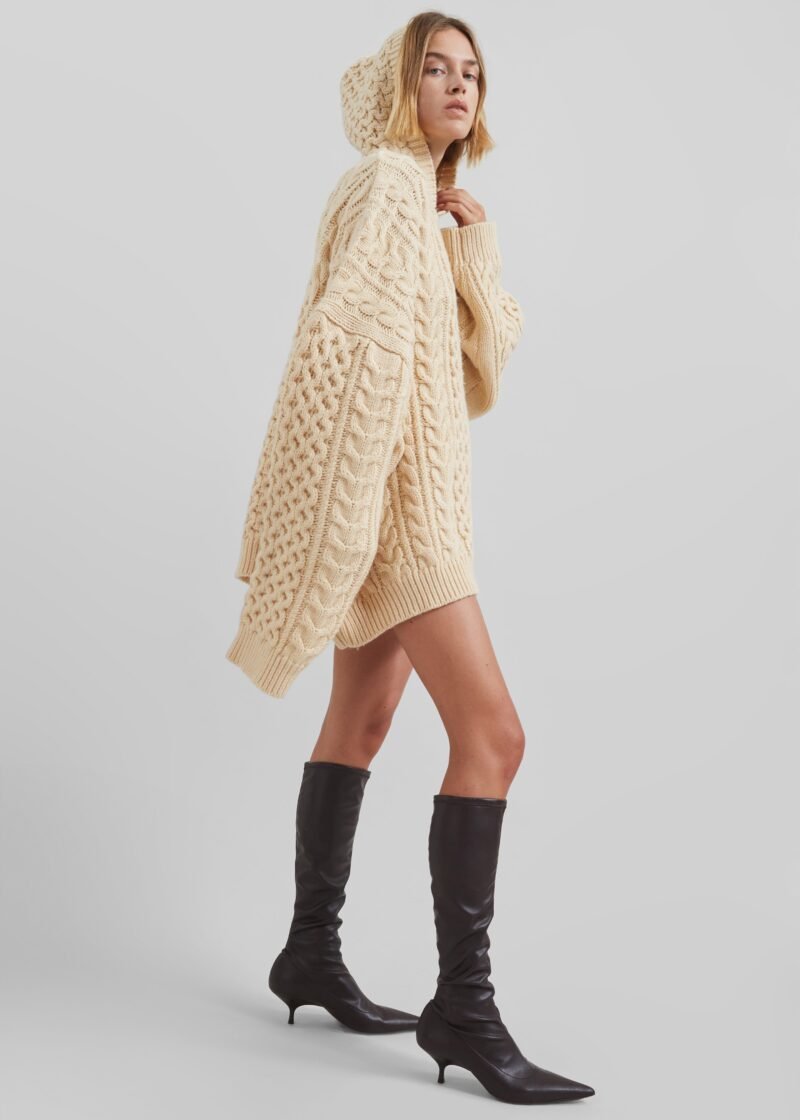 Braided Knit Hoodie - Beige