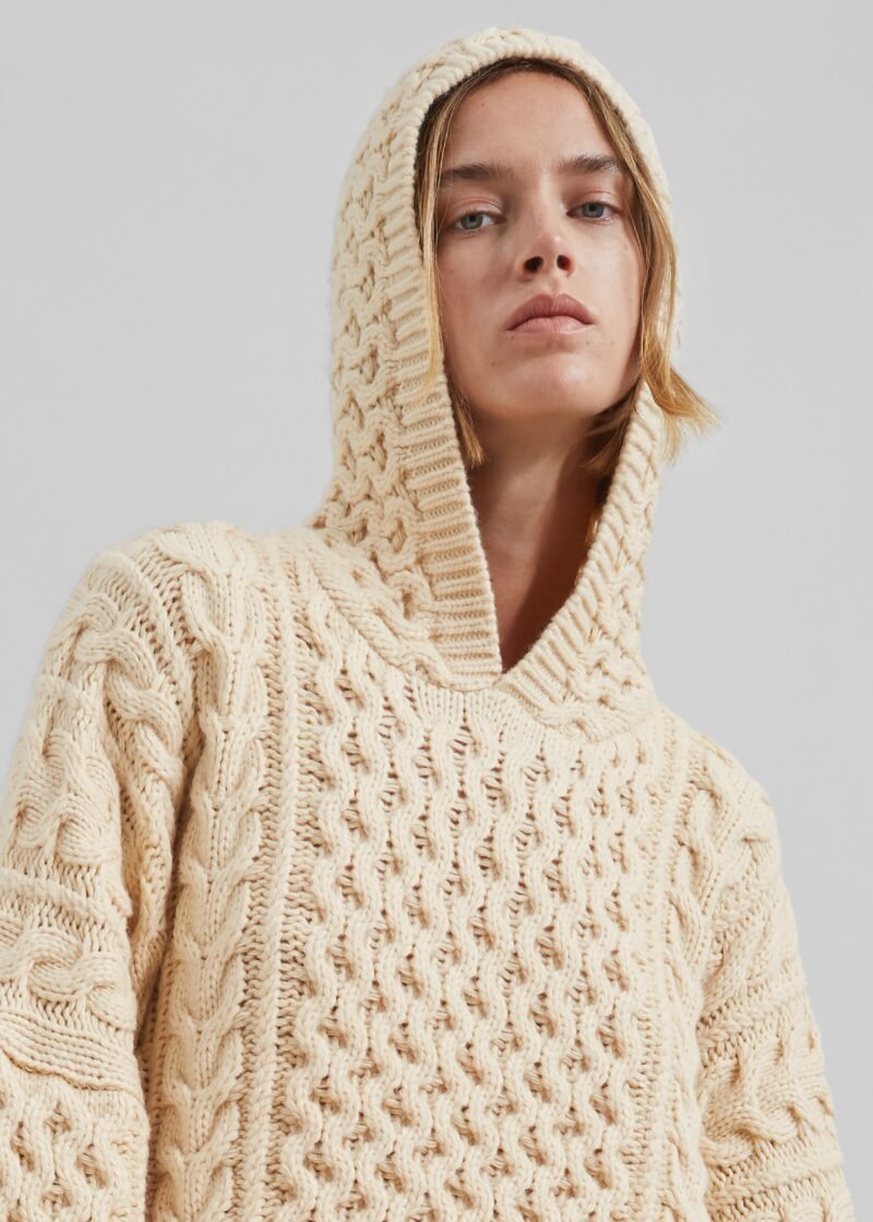 Braided Knit Hoodie - Beige - Image 7