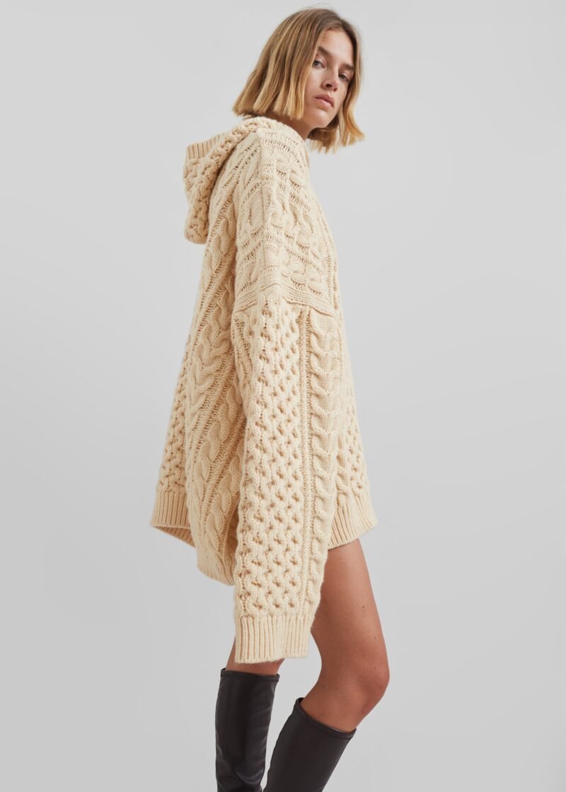Braided Knit Hoodie - Beige - Image 6
