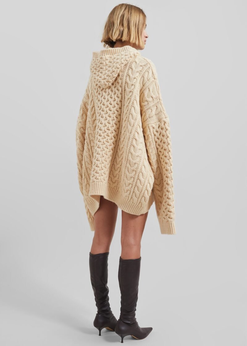 Braided Knit Hoodie - Beige - Image 8