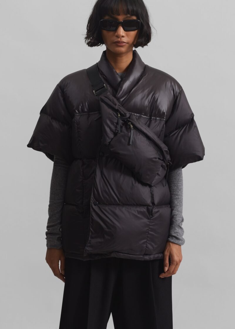 Short Sleeve Puffer Jacket - Dark Brown - Image 2