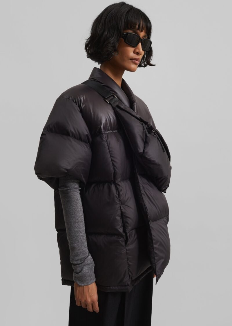 Short Sleeve Puffer Jacket - Dark Brown - Image 4