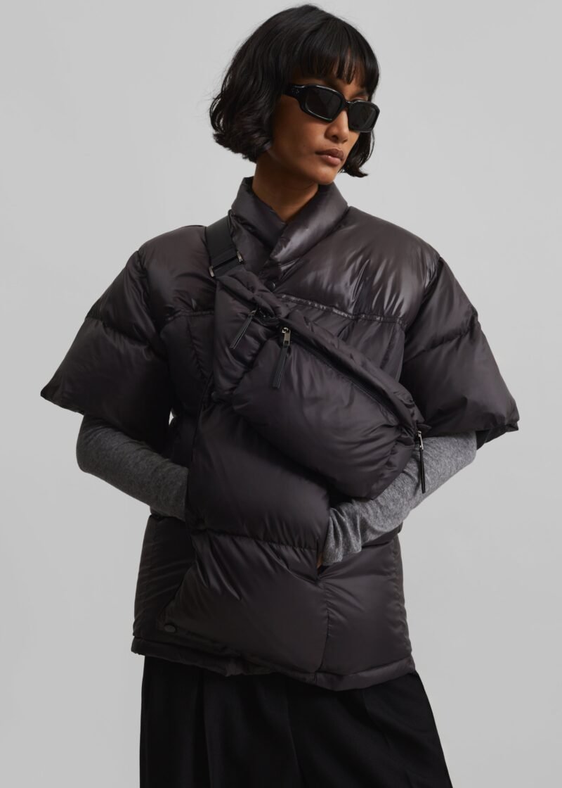 Short Sleeve Puffer Jacket - Dark Brown - Image 7