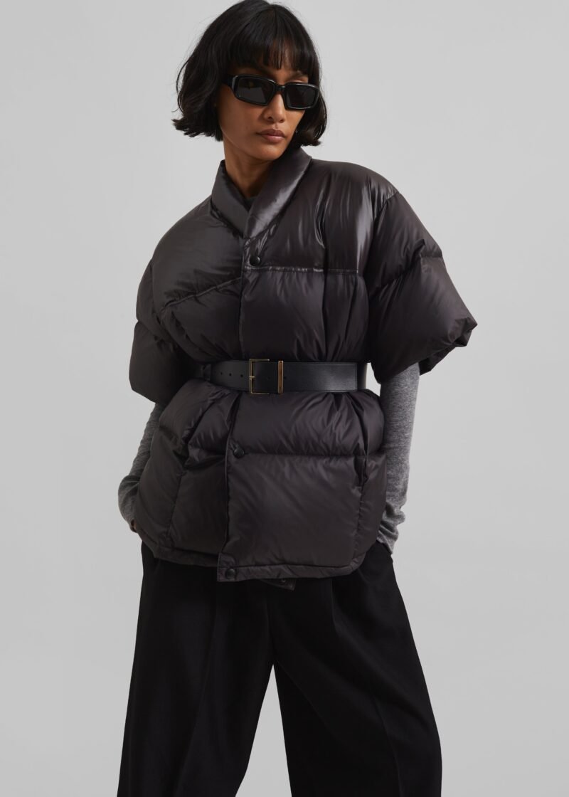 Short Sleeve Puffer Jacket - Dark Brown - Image 6