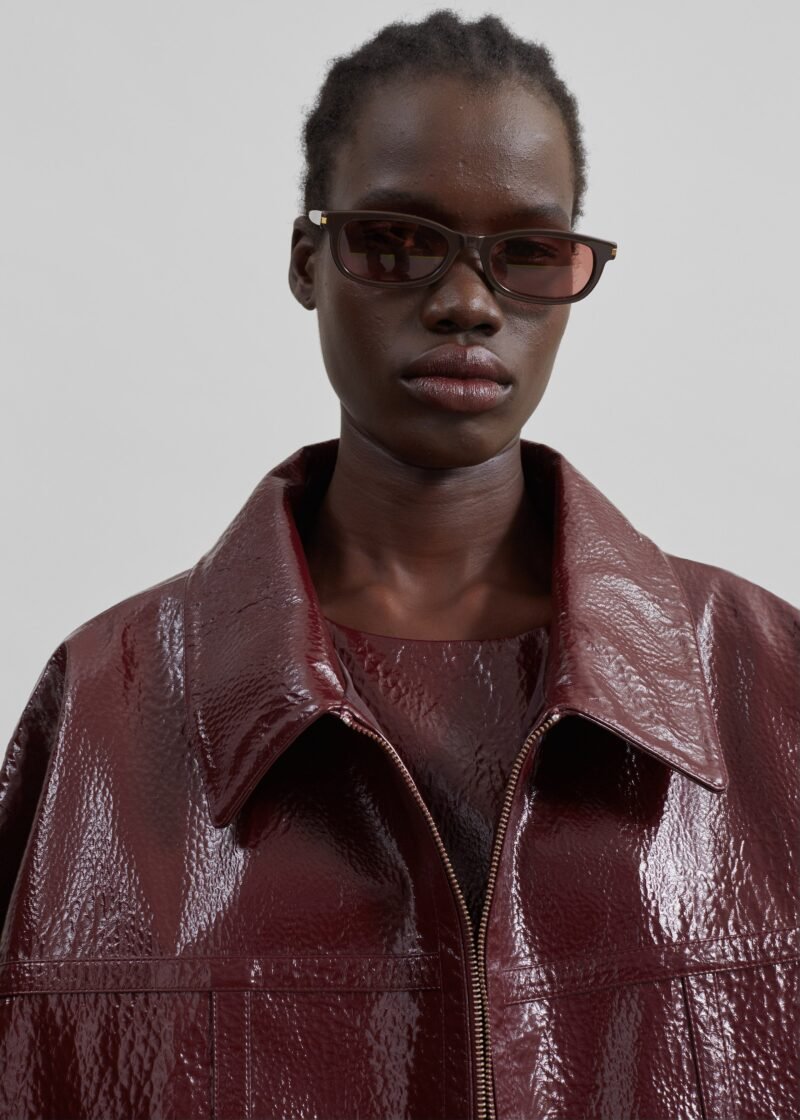 Crackled Faux Leather Jacket - Burgundy - Image 5