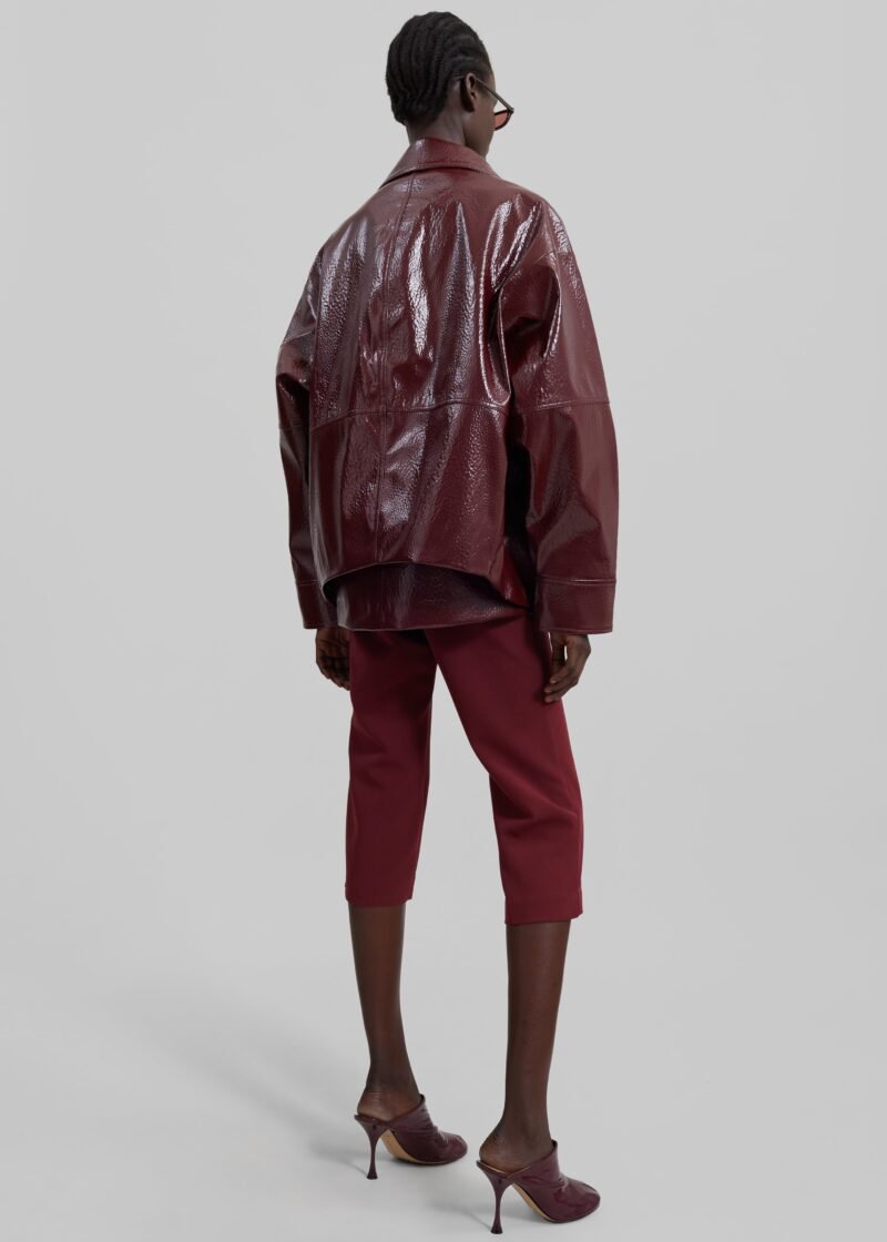Crackled Faux Leather Jacket - Burgundy - Image 13