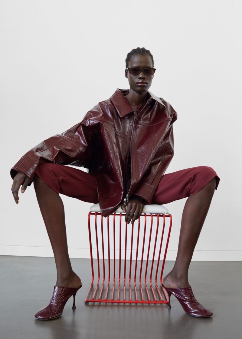 Crackled Faux Leather Jacket - Burgundy - Image 10