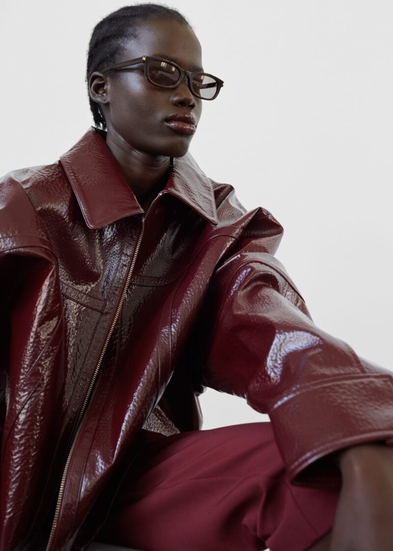 Crackled Faux Leather Jacket - Burgundy - Image 11