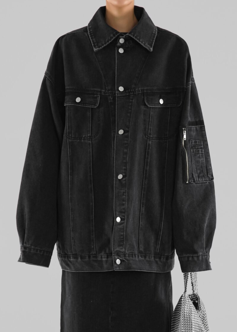 Oversized Denim Jacket - Black Wash - Image 4