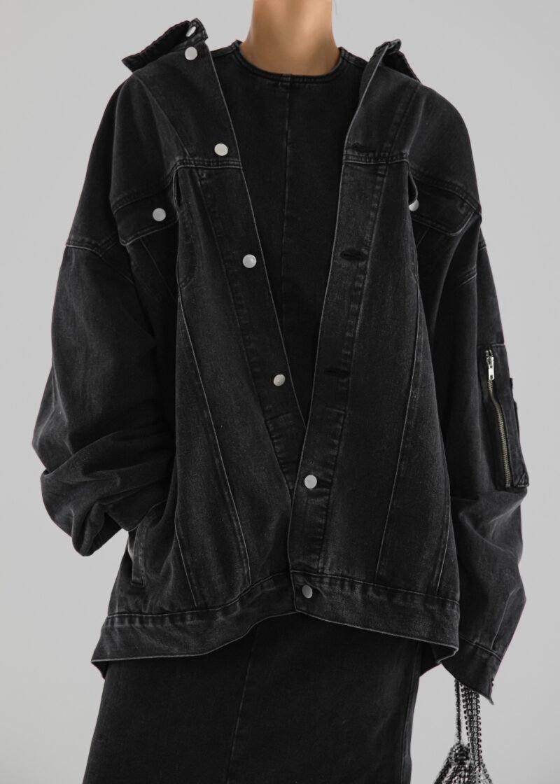 Oversized Denim Jacket - Black Wash - Image 7