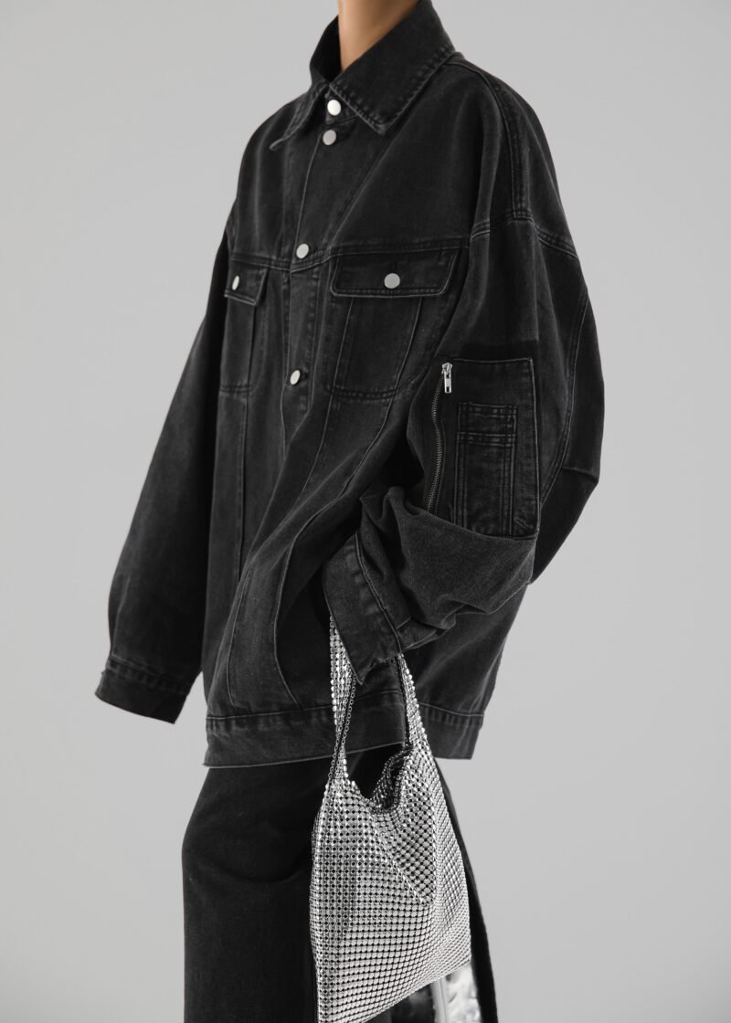 Oversized Denim Jacket - Black Wash - Image 2