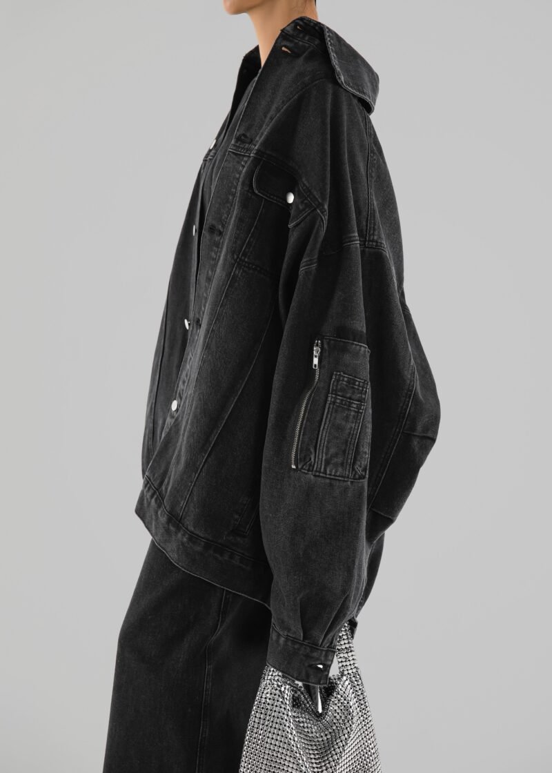 Oversized Denim Jacket - Black Wash - Image 5