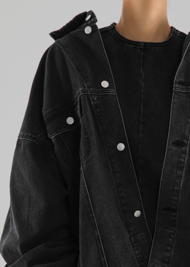 Oversized Denim Jacket - Black Wash - Image 8