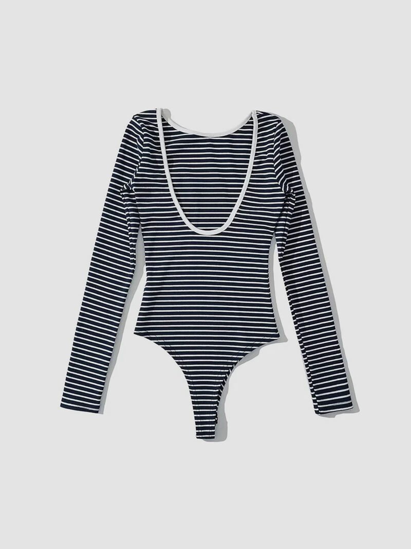 Open Back Stripe Long Sleeve Bodysuit - Image 4