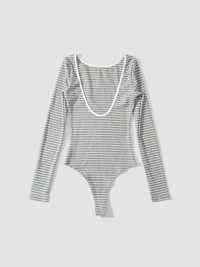 Open Back Stripe Long Sleeve Bodysuit - Image 7