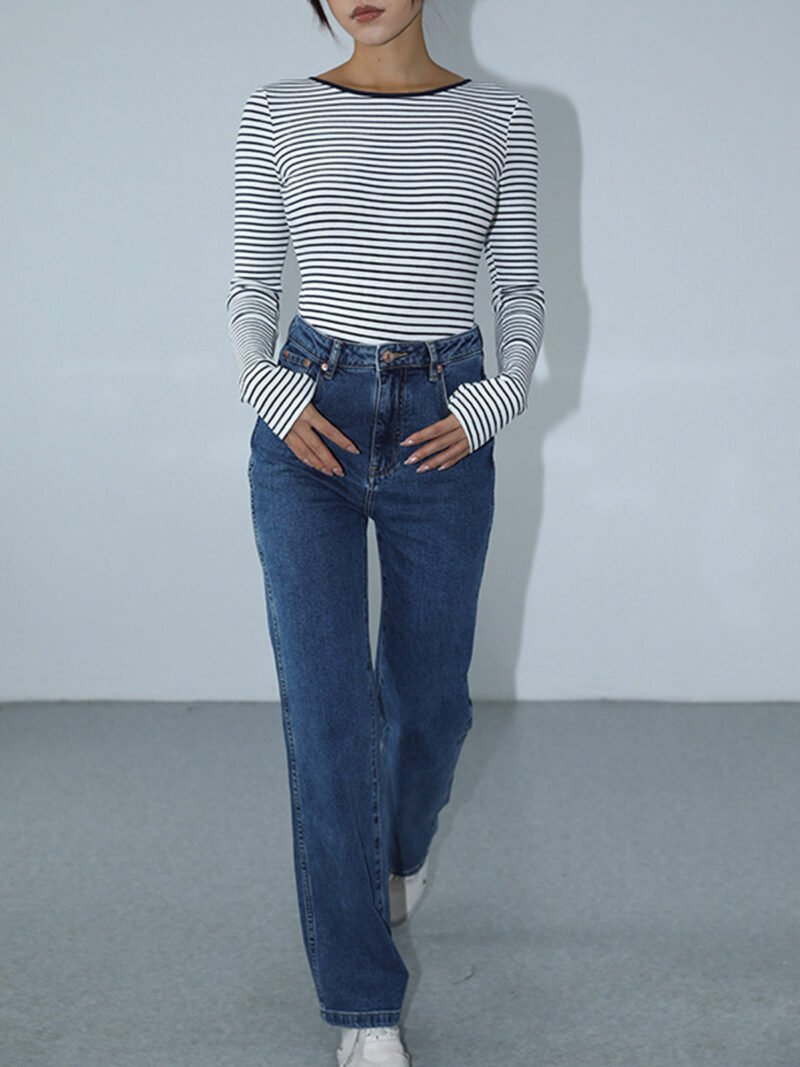Open Back Stripe Long Sleeve Bodysuit - Image 10