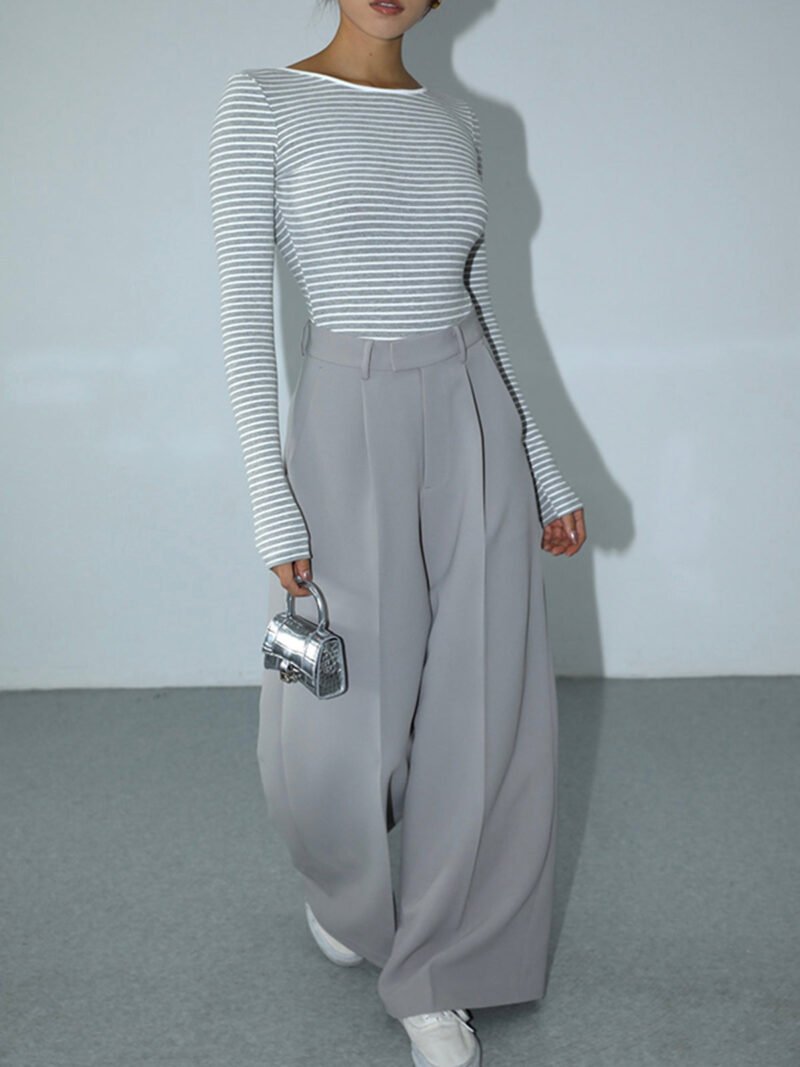 Open Back Stripe Long Sleeve Bodysuit - Image 6