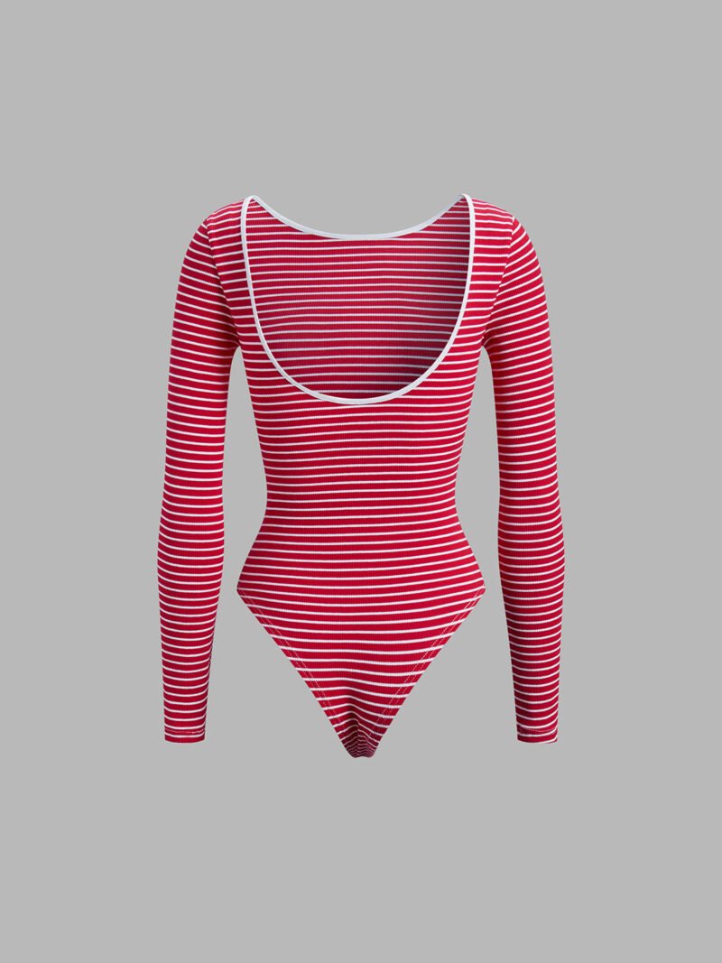 Open Back Stripe Long Sleeve Bodysuit - Image 12