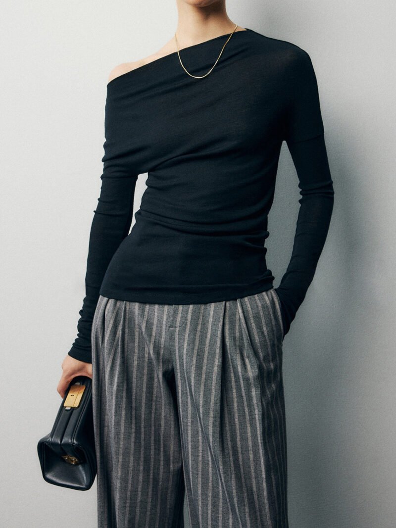 Asymmetric Off Shoulder Ruched Two Piece Skirt Set - Image 2