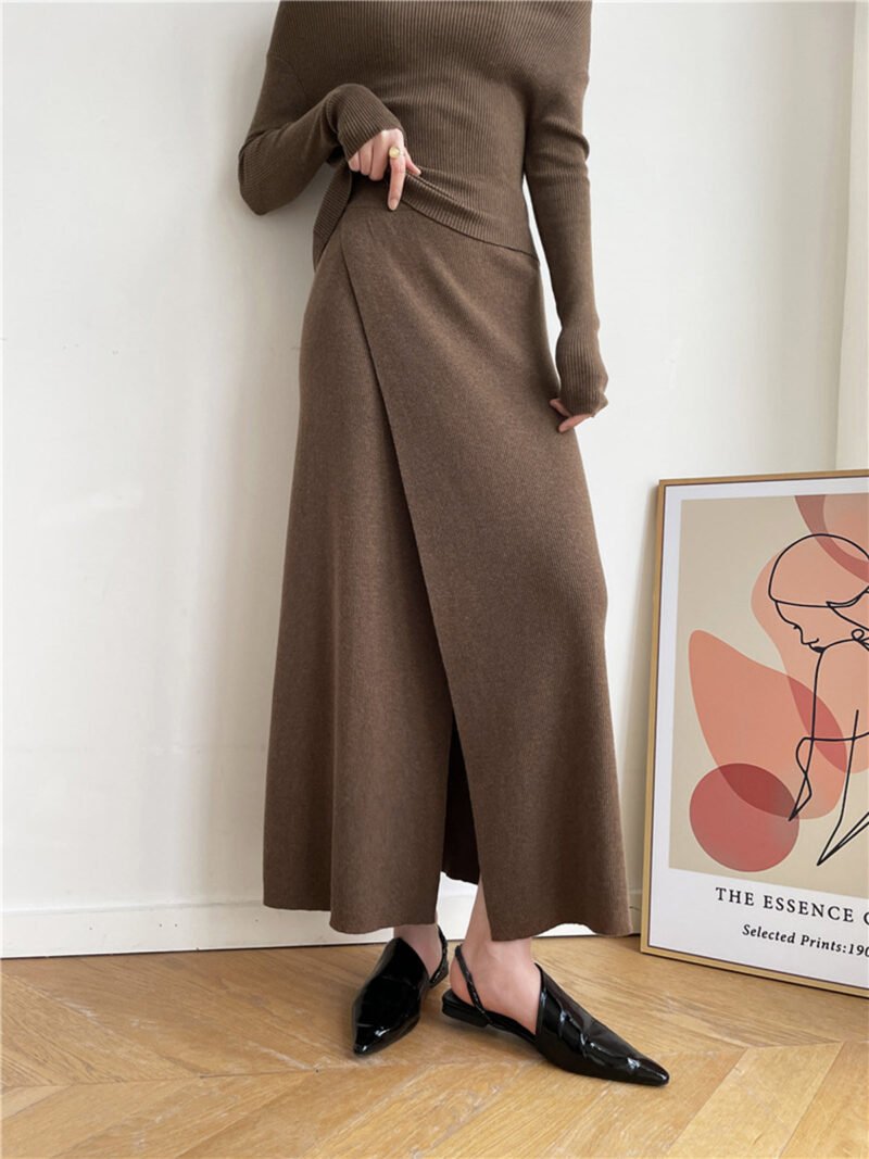 Caramel Slit Maxi Knit Skirt - Image 2