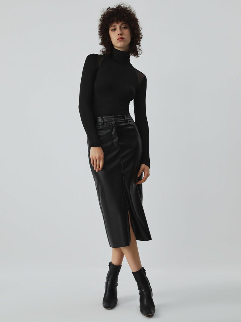 Patchwork Mesh Turtleneck Long Sleeve Bodysuit - Image 4