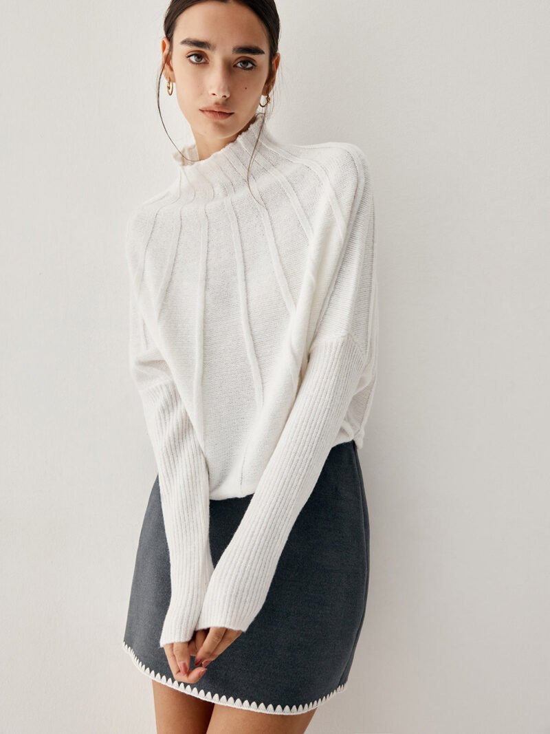 Piping Mock Neck Long Sleeve Knit Top - Image 2