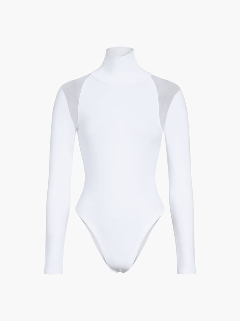 Patchwork Mesh Turtleneck Long Sleeve Bodysuit - Image 5