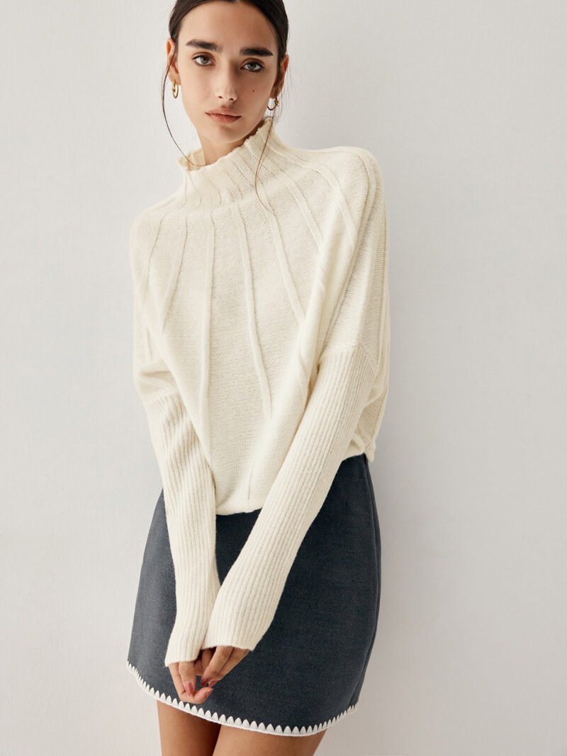 Piping Mock Neck Long Sleeve Knit Top - Image 7