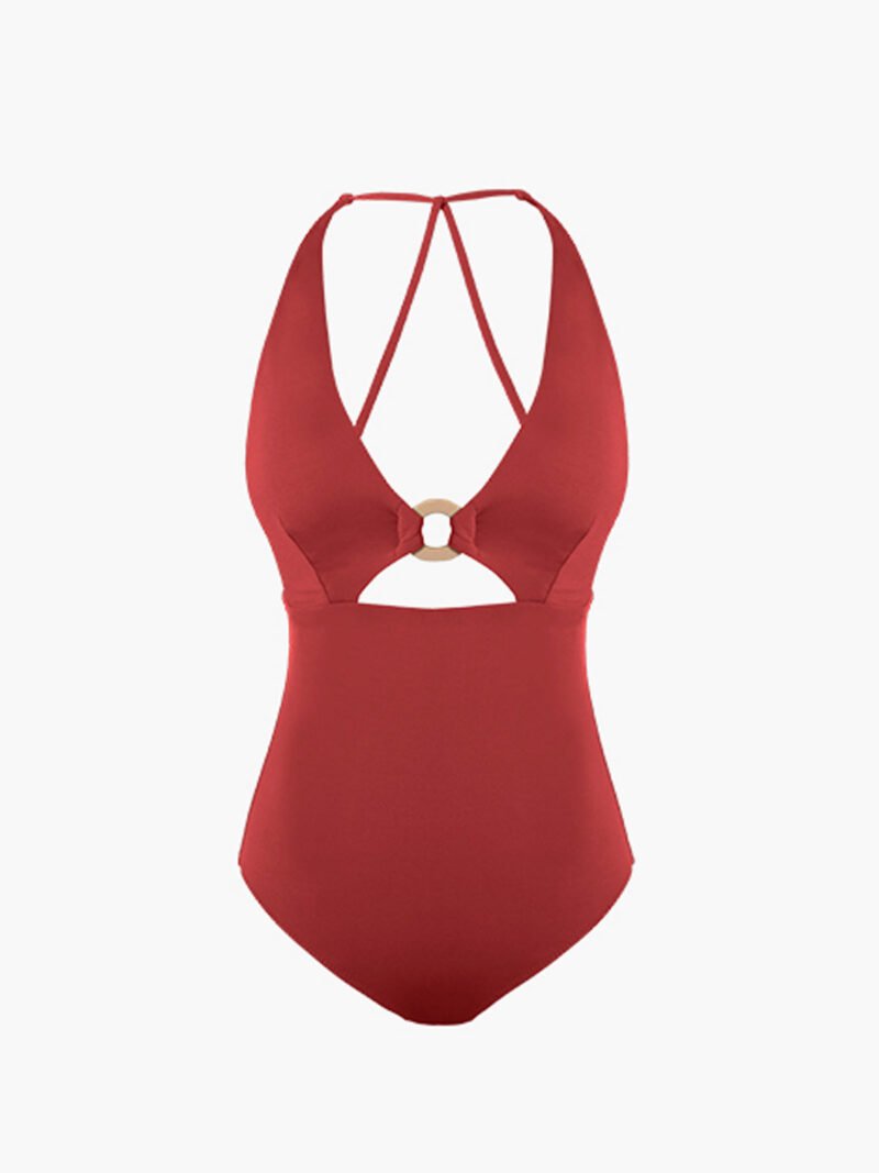 Metal Ring Cutout Halter One Piece Swimsuit - Image 9
