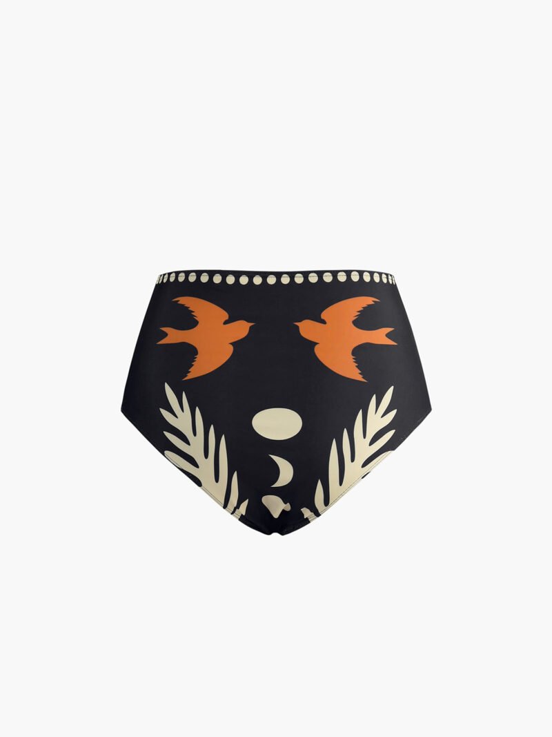 Bird Print Asymmetrical Neck Bikini Set - Image 5