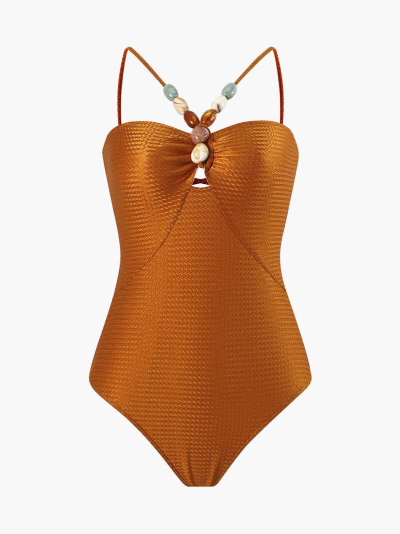 Tummy Control Texture Beaded One Piece Swimsuit - Image 6