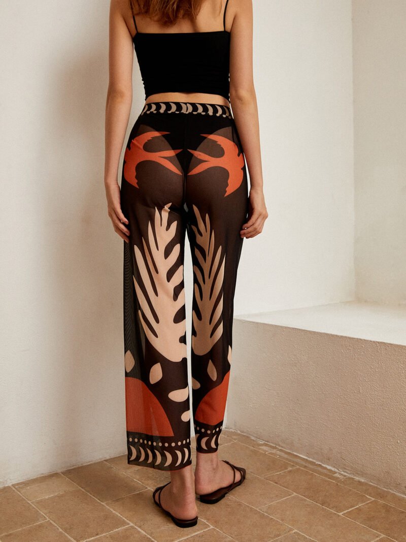 Bird Print Sheer Mesh Pants - Image 5
