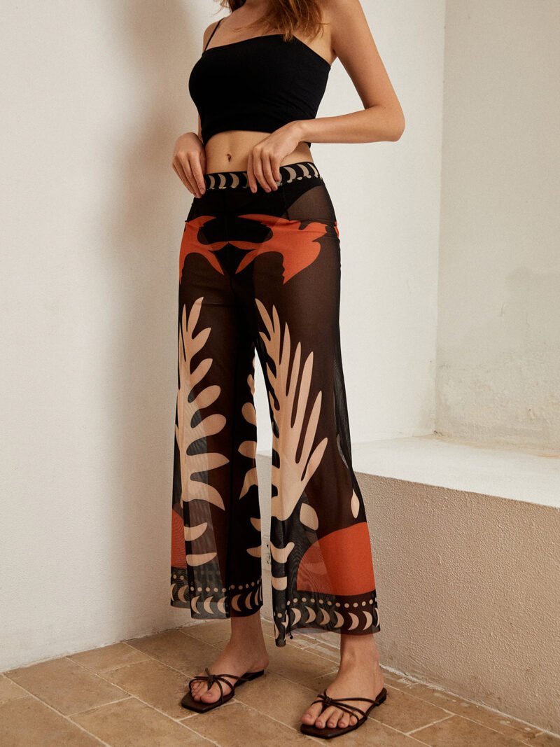 Bird Print Sheer Mesh Pants - Image 4