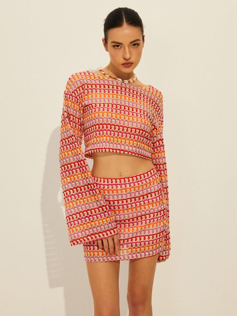 Crew Neck Long Sleeve Skirt Set - Image 5
