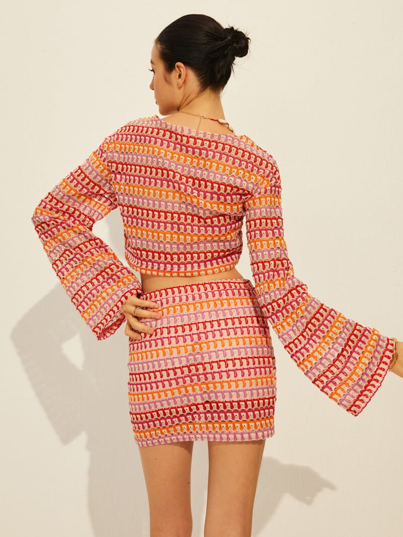 Crew Neck Long Sleeve Skirt Set - Image 6