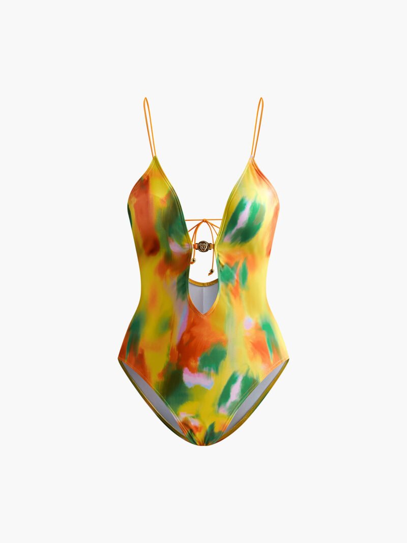 Cutout Metal Printed One Piece Swimsuit