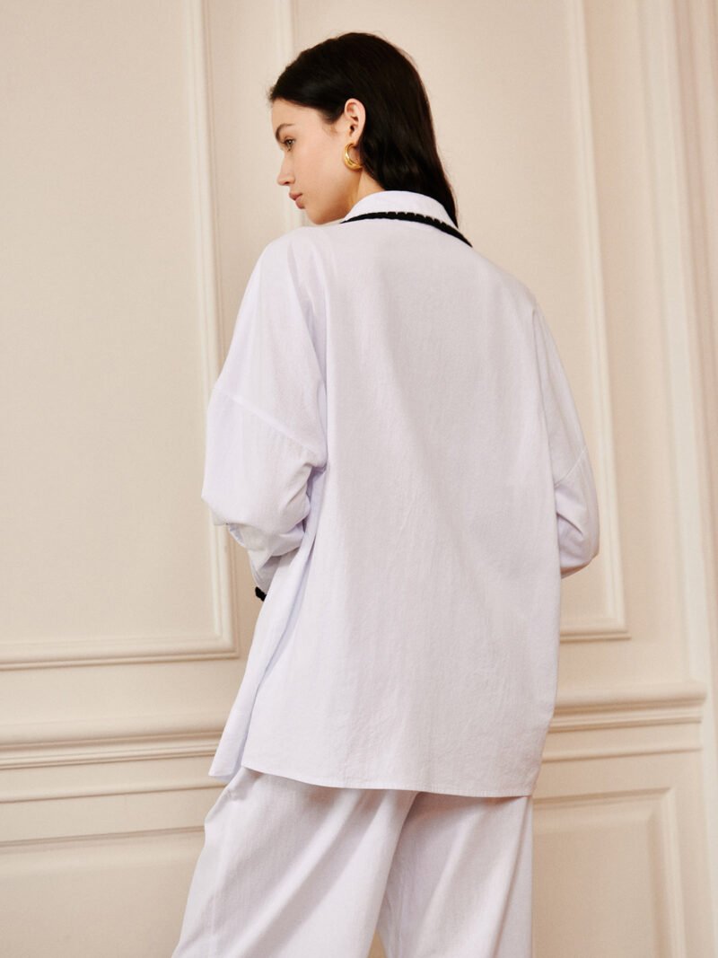 Pure Cotton Contrast Trim Lapel Shirt - Image 5