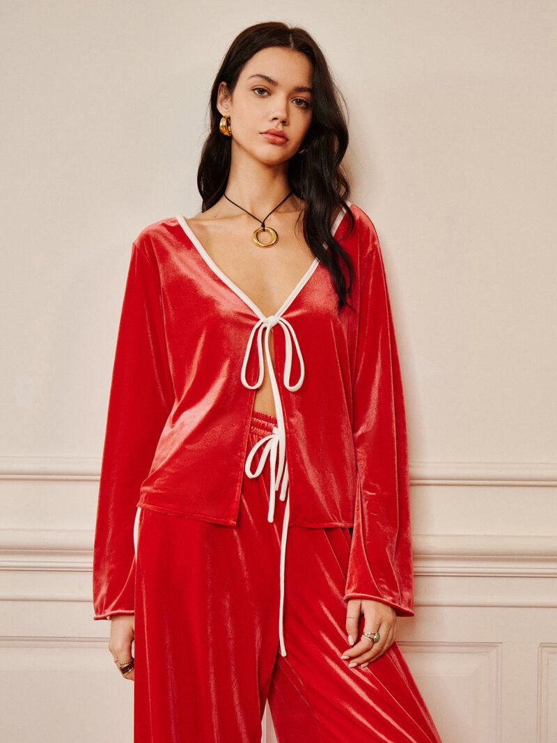 Velvet Lace Up Draped Pants Set - Image 2