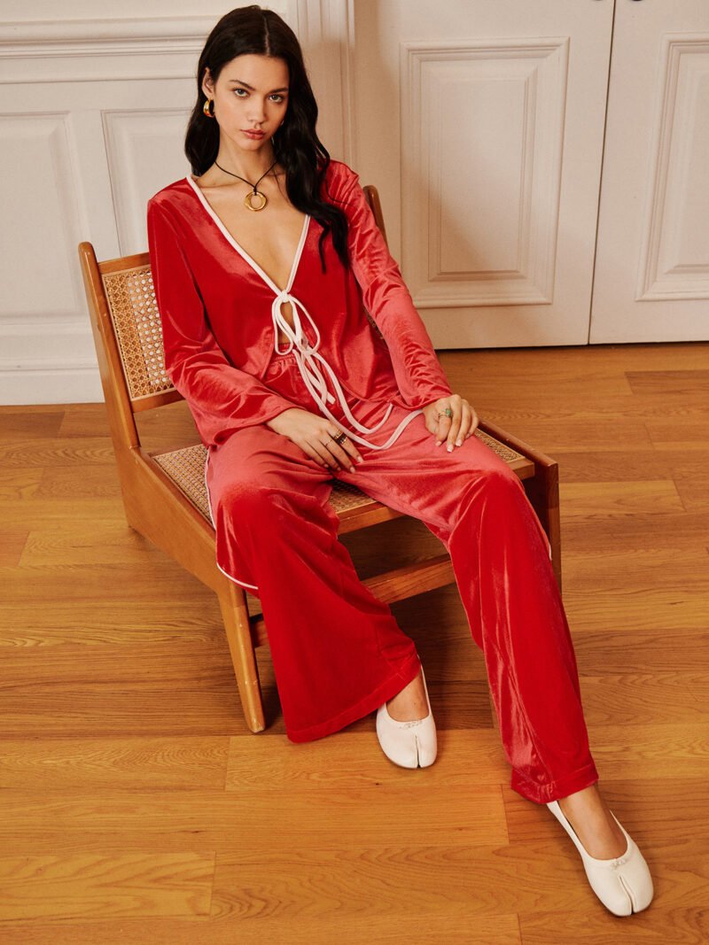 Velvet Lace Up Draped Pants Set - Image 3