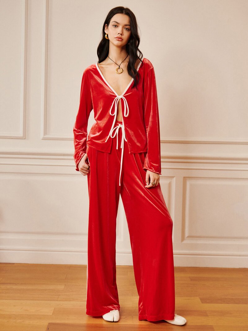 Velvet Lace Up Draped Pants Set - Image 4