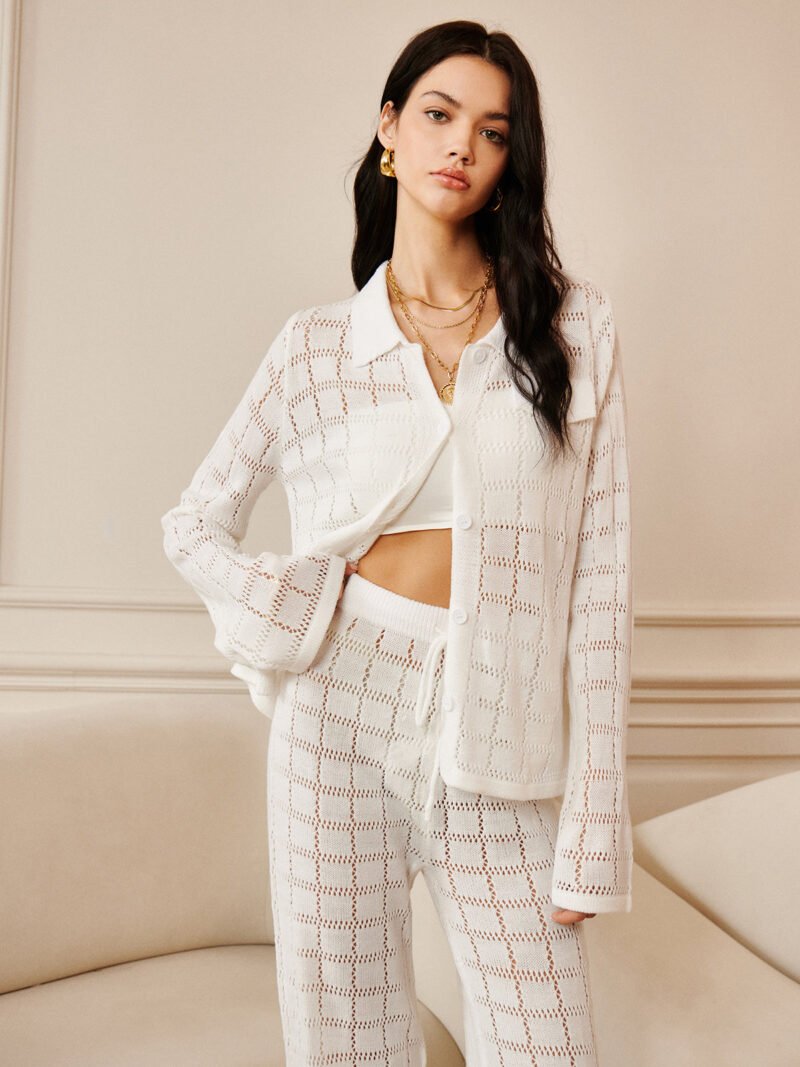 Hollow Plaid Drawstring Pants Set - Image 4