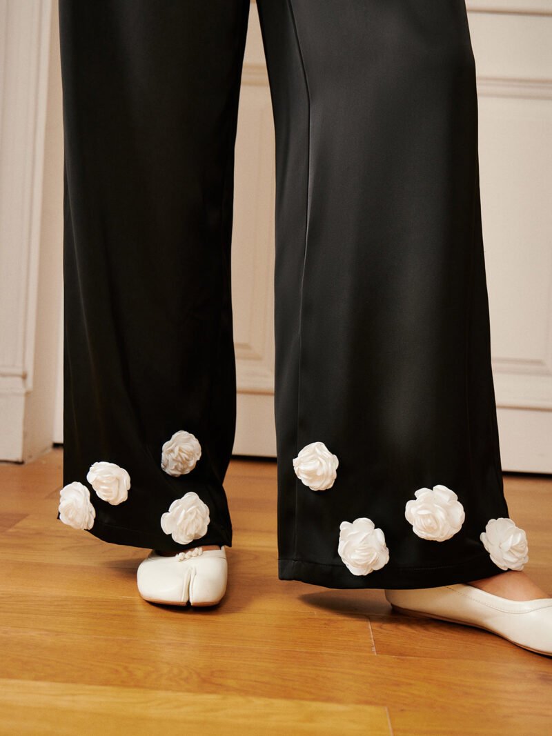 Satin 3D Flower Button Pants - Image 4
