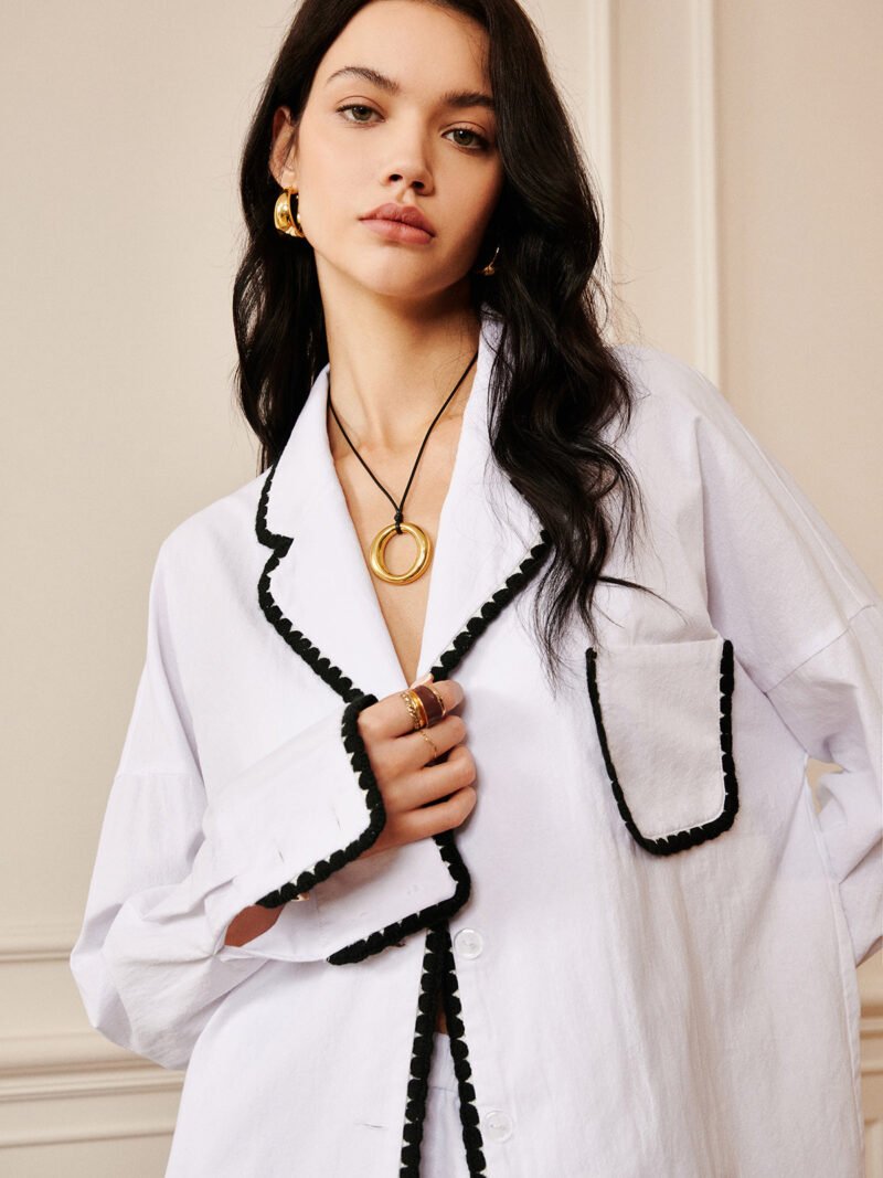 Pure Cotton Contrast Trim Lapel Shirt - Image 4