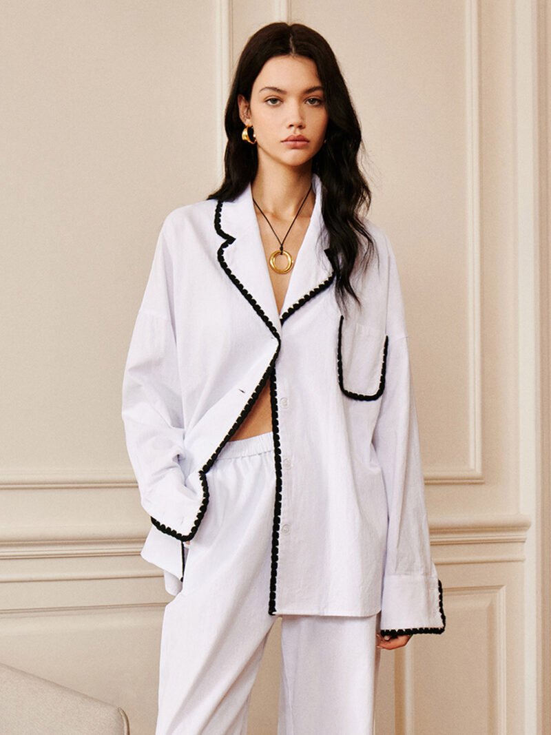 Pure Cotton Contrast Trim Lapel Shirt - Image 3