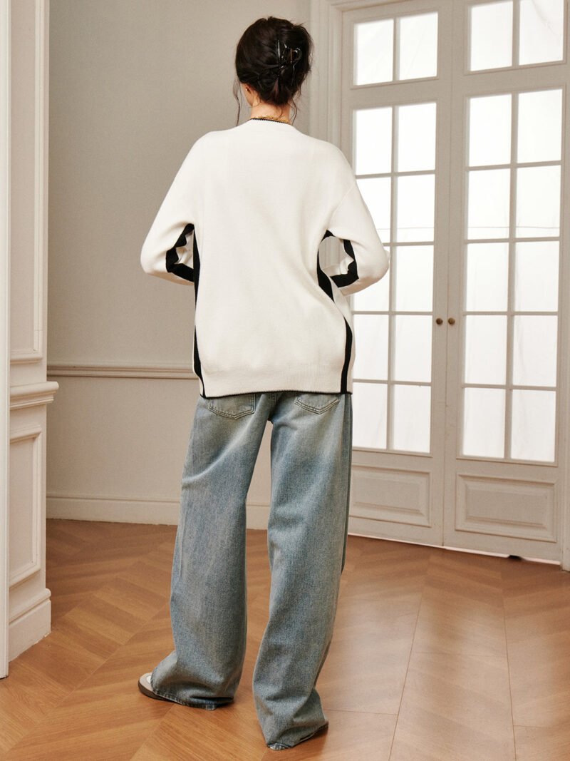 Casual Contrast Trim Knit Outerwear - Image 6