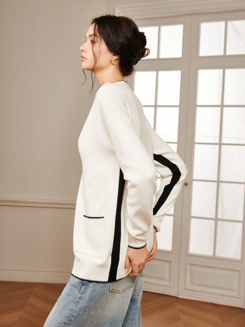 Casual Contrast Trim Knit Outerwear - Image 3