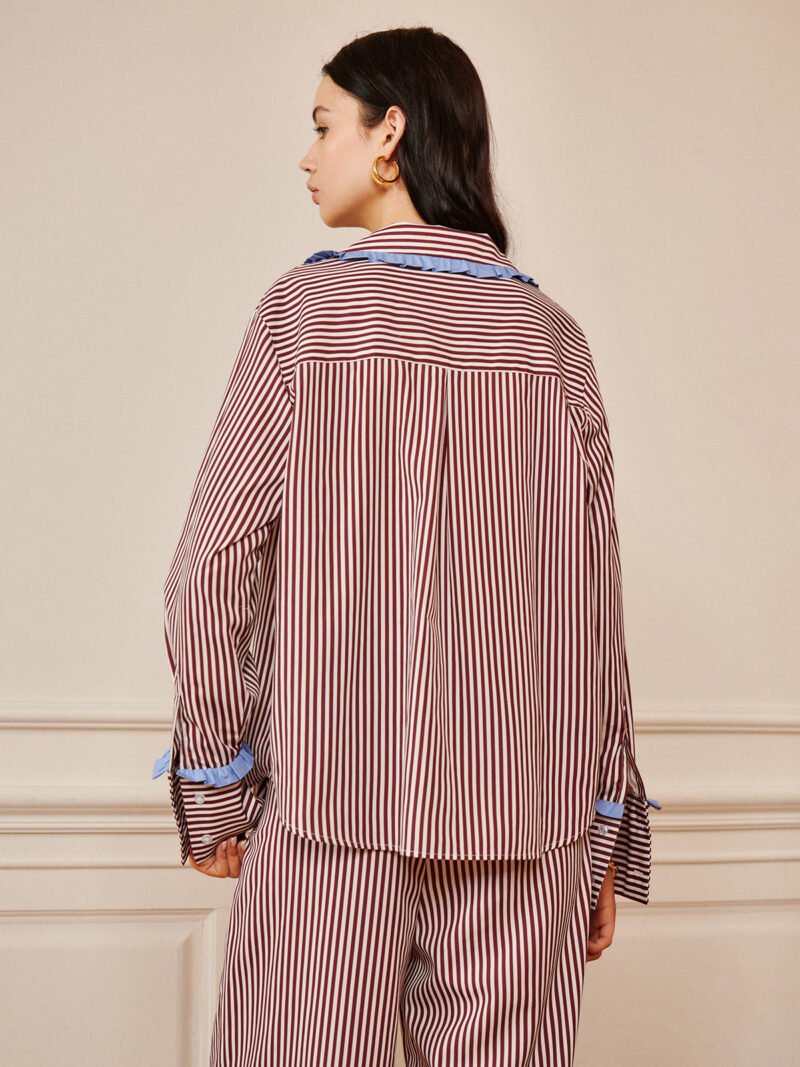 Pinstripe Ruffle Tie Front Shirt - Image 5