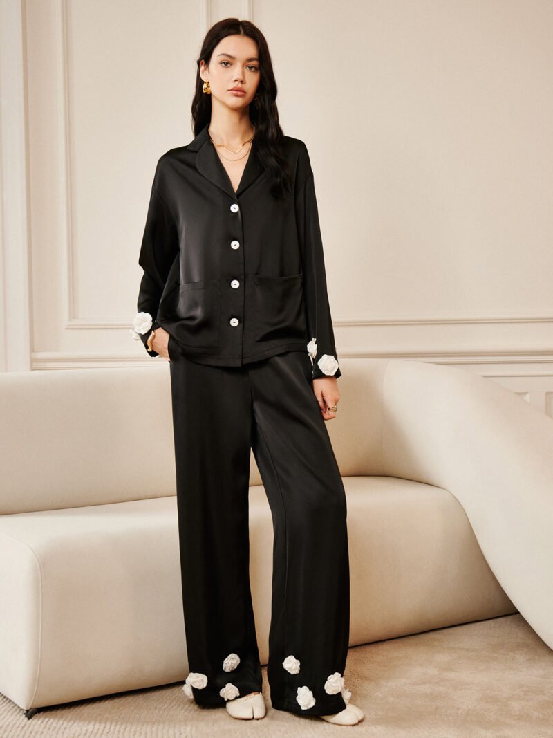 Satin 3D Flower Button Pants - Image 3