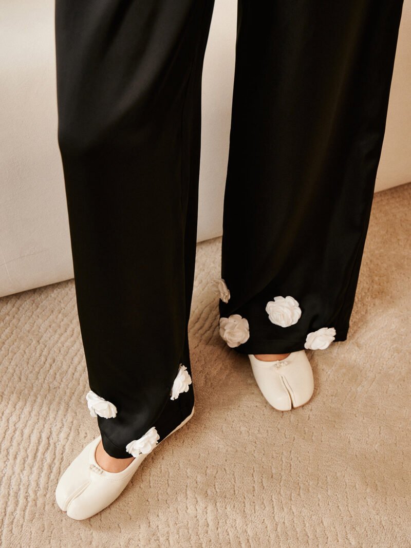 Satin 3D Flower Button Pants - Image 6